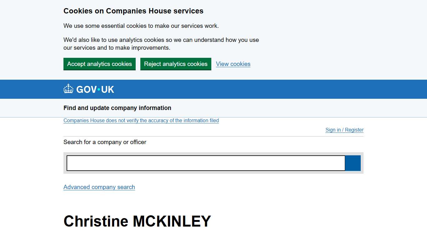 Christine MCKINLEY personal appointments - Find and update company information - GOV.UK